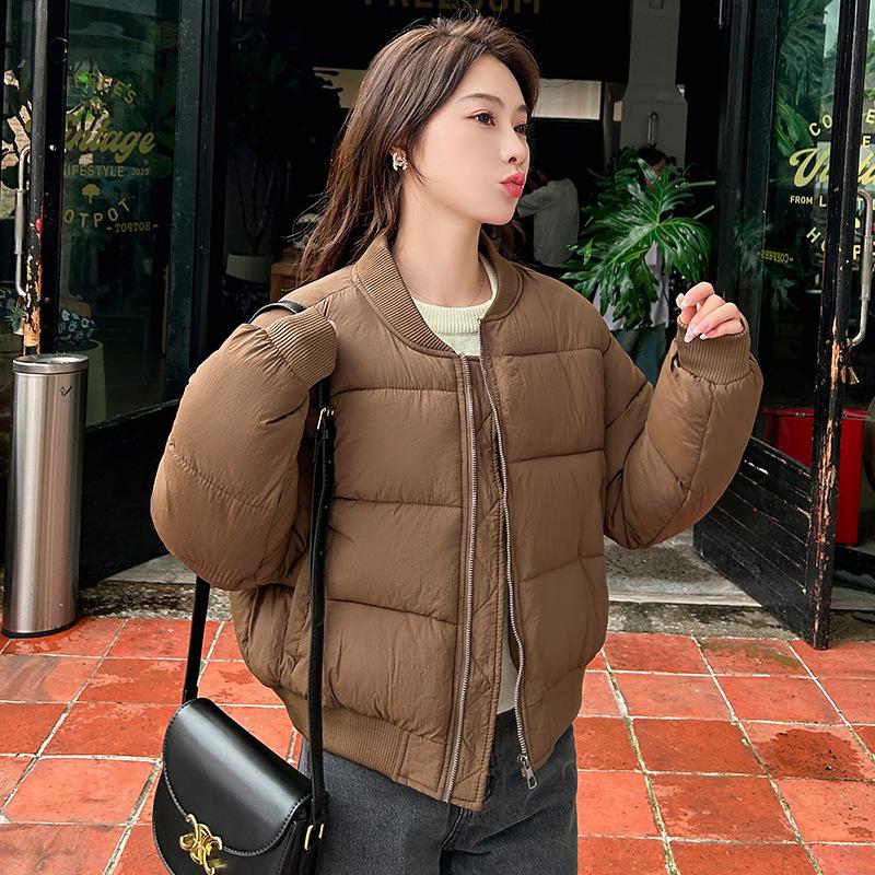 Women Short Medium Length Down Jacket Winter Warm Stand Collar Solid Color Casual Outerwear Coat