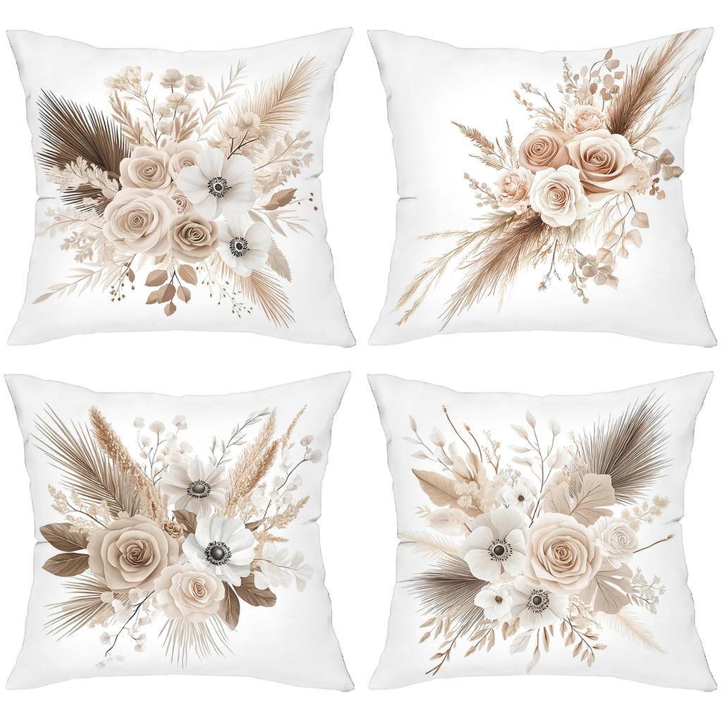 Beige Floral Patterned Cushions for Home Decor Polyester Pillowcase, Sofa Decorative Cushion Cov Headboard Pillow