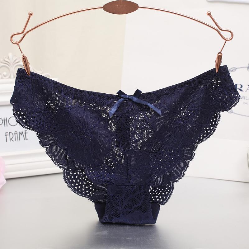 Ladies' Sexy Seamless Briefs Hollow Lace Low Waist Triangle Panties Ruffled Edges Bow Underwear