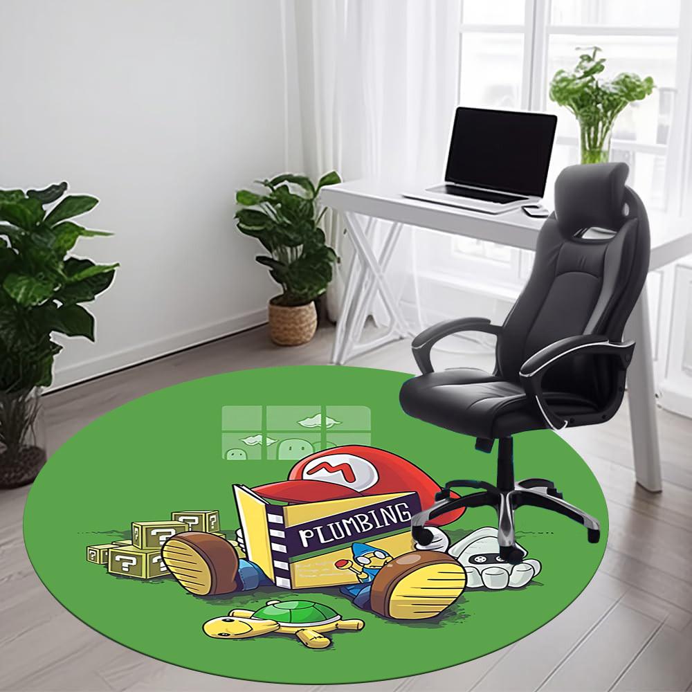 1PC Mario Bros. Plumber Office Round Area Rug, Indoor Mat Suitable For Office, Under Office Chairs Bedroom Living Room Home Decor, Room Deco110