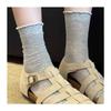Ballet-style Grey Socks for Spring and Summer, Thin Mid-calf Length, with Netted Flower Trim and Mary Jane-style Long Socks for Women.