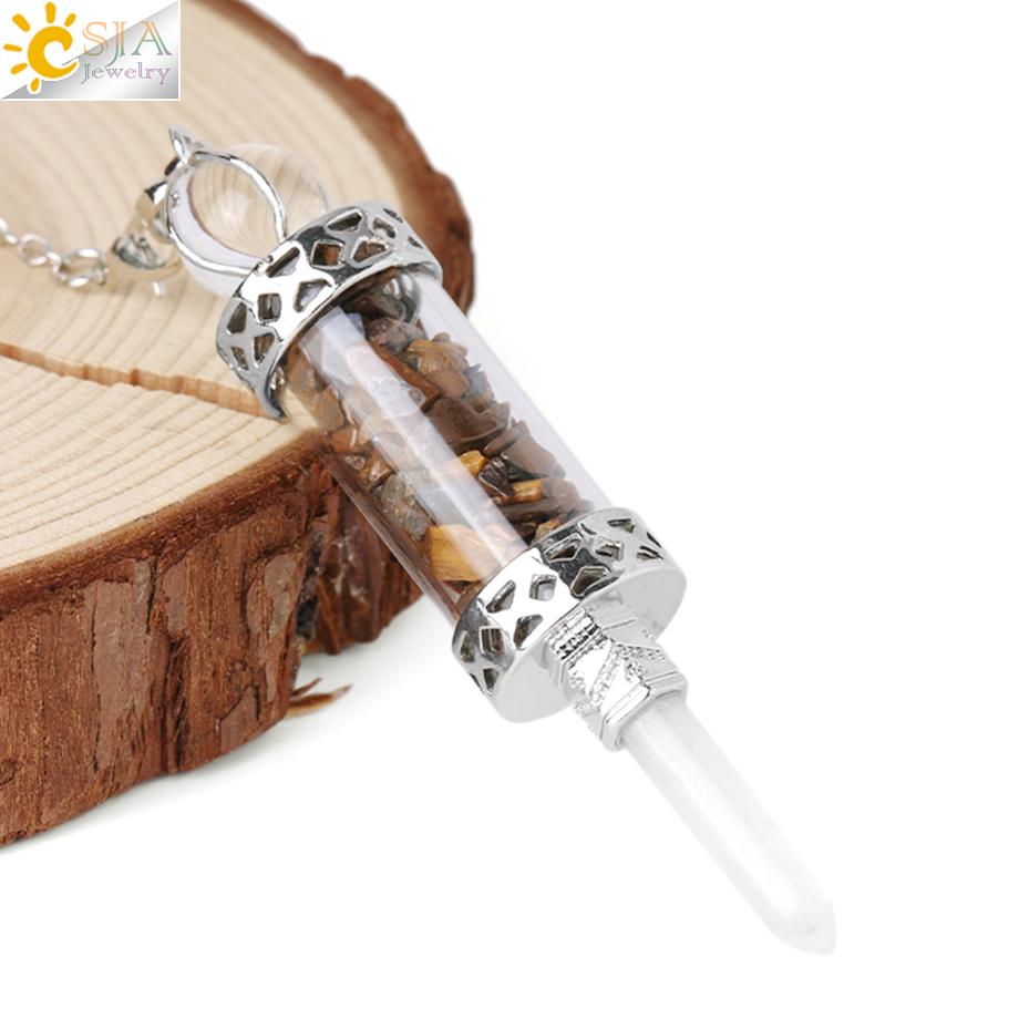 CSJA Crystal Pendulums for Divination Dowsing Wishing Bottle Natural Stone Pendant Hexagonal Clear Quartz Pendulum Balanced H025