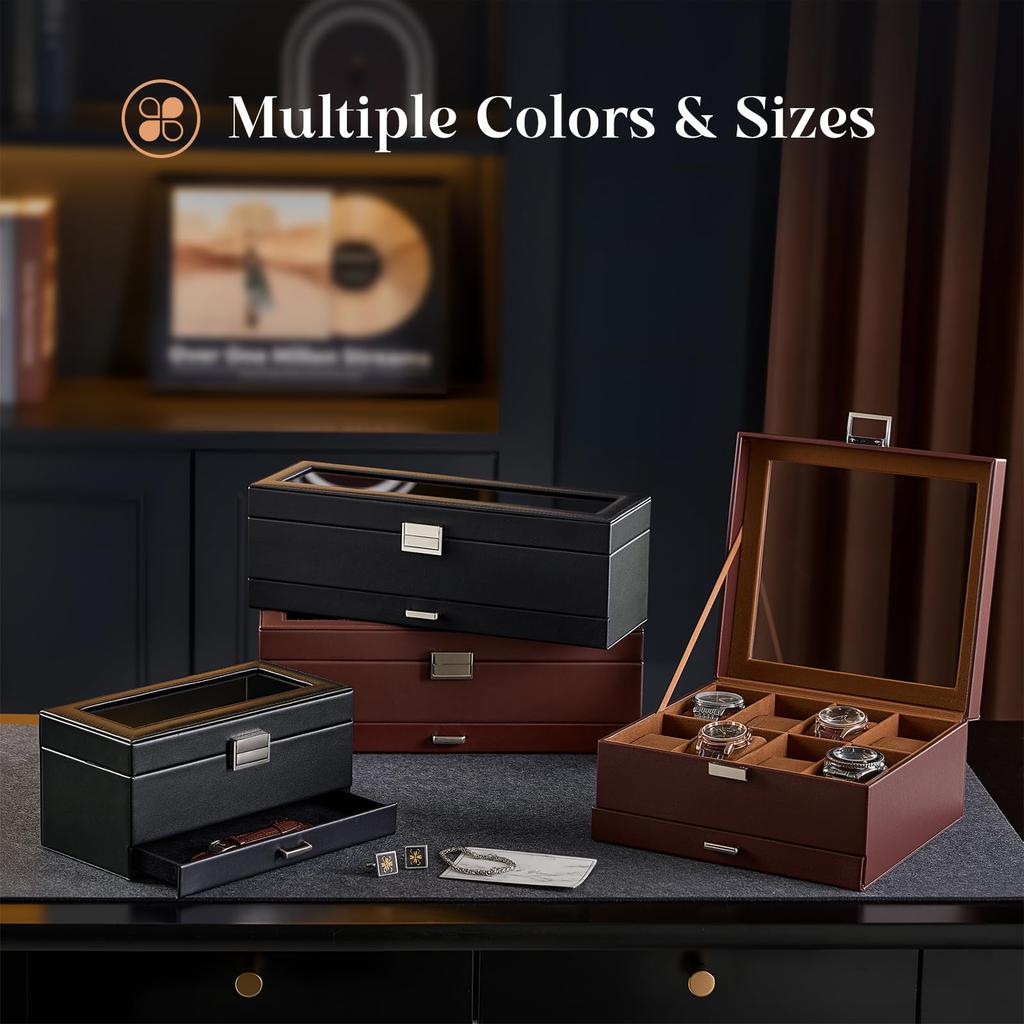 ProCase Watch PU Storage Accessory Anniversary Gift Espresso Case, 8-Watch Capacity, Leather, Two-Tier, Unisex, Box, Case, Display, Organize,