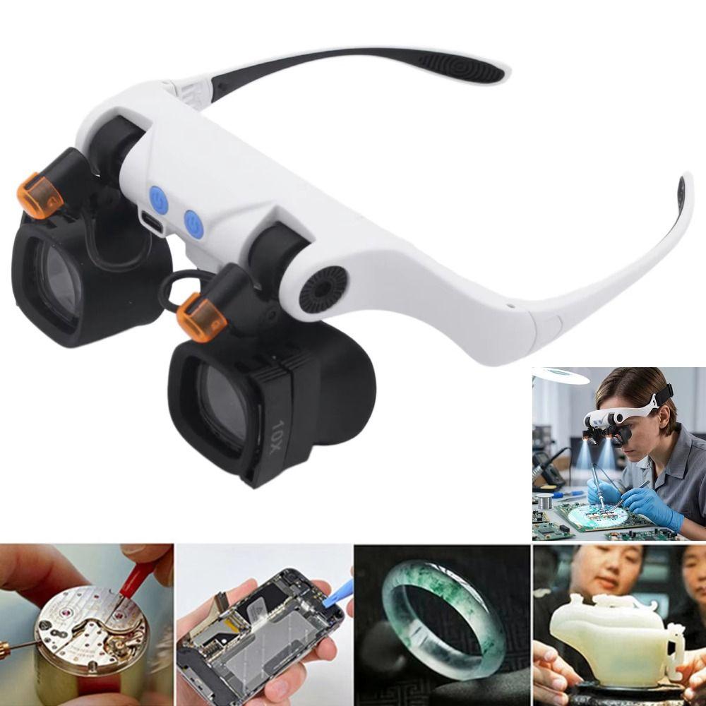 Professional LED Magnifying Glasses Rechargeable Jewelers Repair Wearing Magnifier  Jewelers