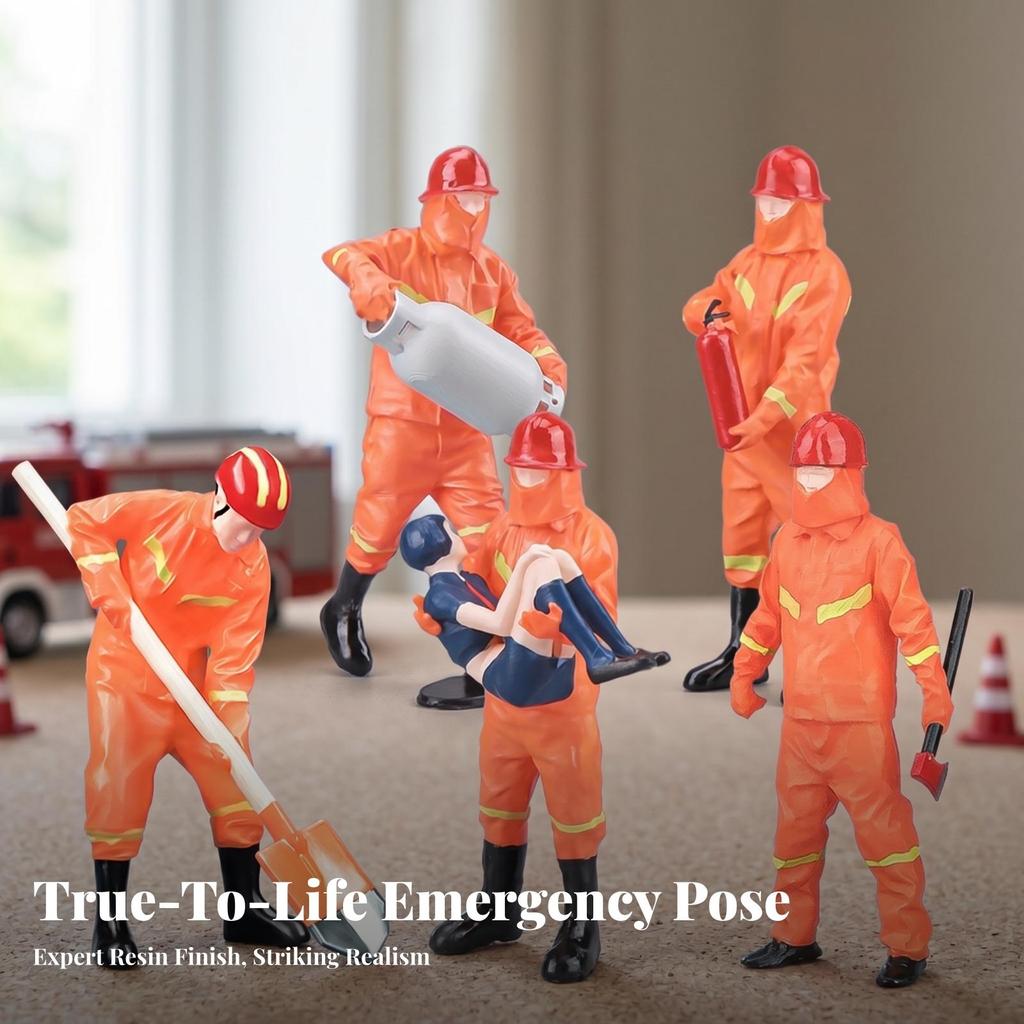 5 Pieces 1:32 Firefighter Set 6 Cm Tall Figure Molded Details Fireman Figurines