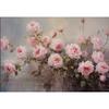 Dipinto ad olio vintage di fiori Rosa rosa vaso finestra vicino al fiume poster pittura su tela arte da parete immagini arredamento per la casa