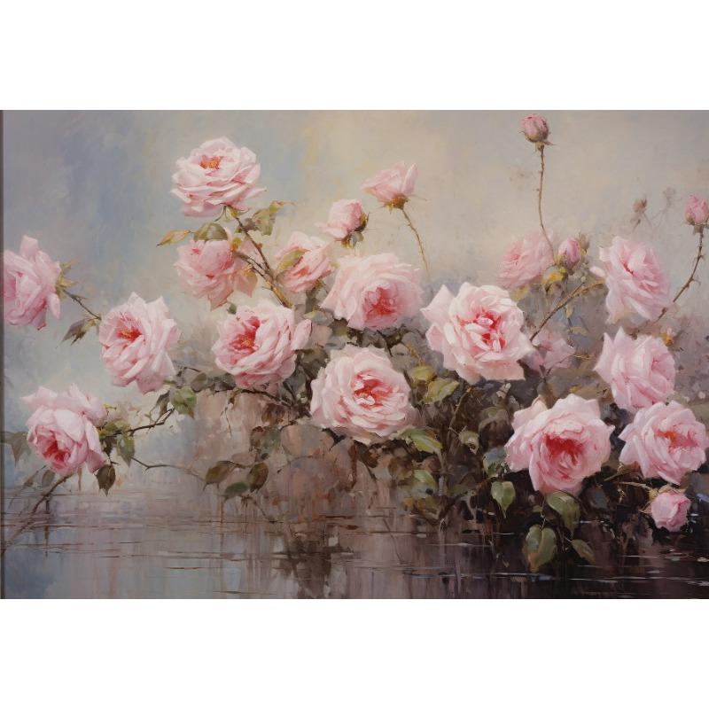 

Винтажная картина маслом с цветами Розовая роза Ваза Окно У реки Постер Холст Живопись Настенное искусство Картины Домашний декор 21cm×30cm NoFrame