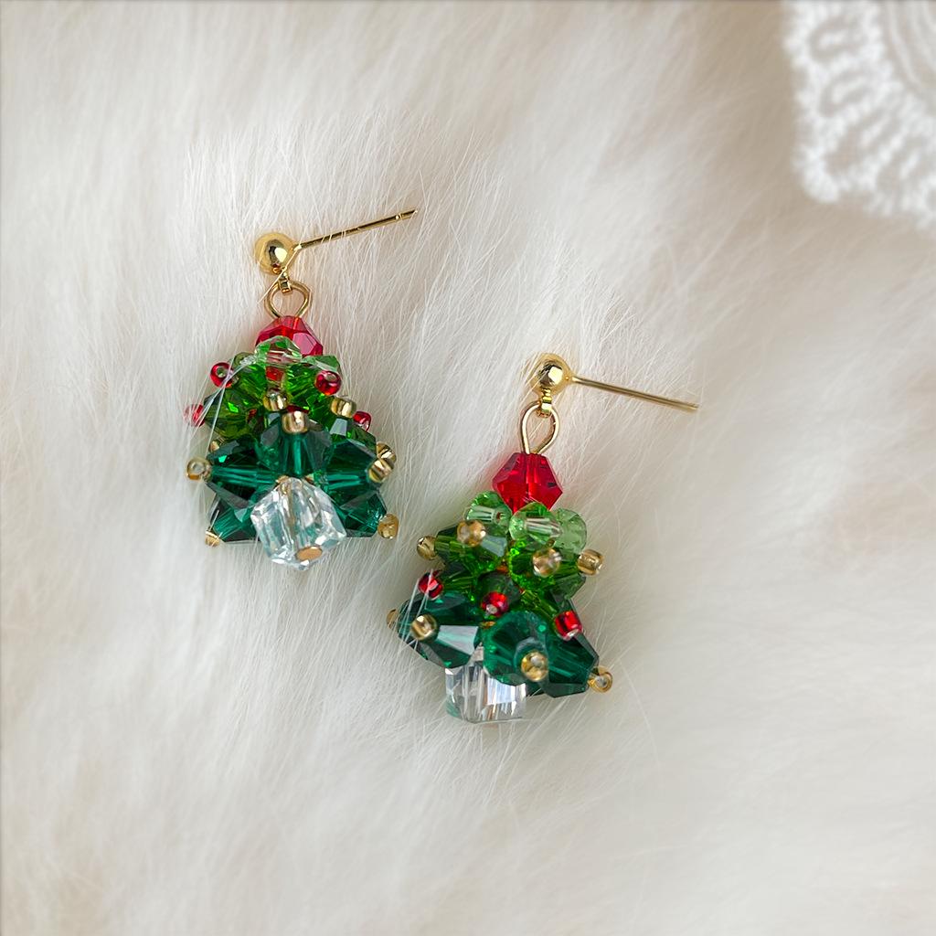 Childlike Christmas Bow Tree Earrings - Creative Handmade Style for Women