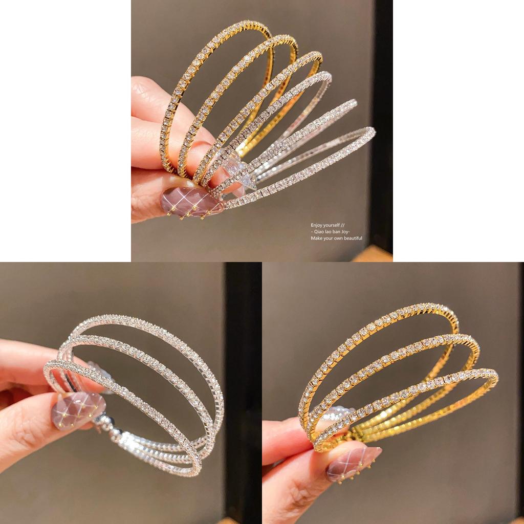 Copper Diamond Inlay Three Layer Minimalist Cuff Bracelet For Women