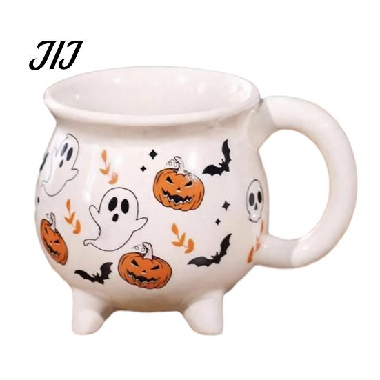Décoration de Table Mystérieuse Halloween Chaudron de Sorcière Tasse, Crâne Citrouille Fantôme Céramique Café Anniversaire Cadeau pour Amis Tasse, Vaisselle Effrayante