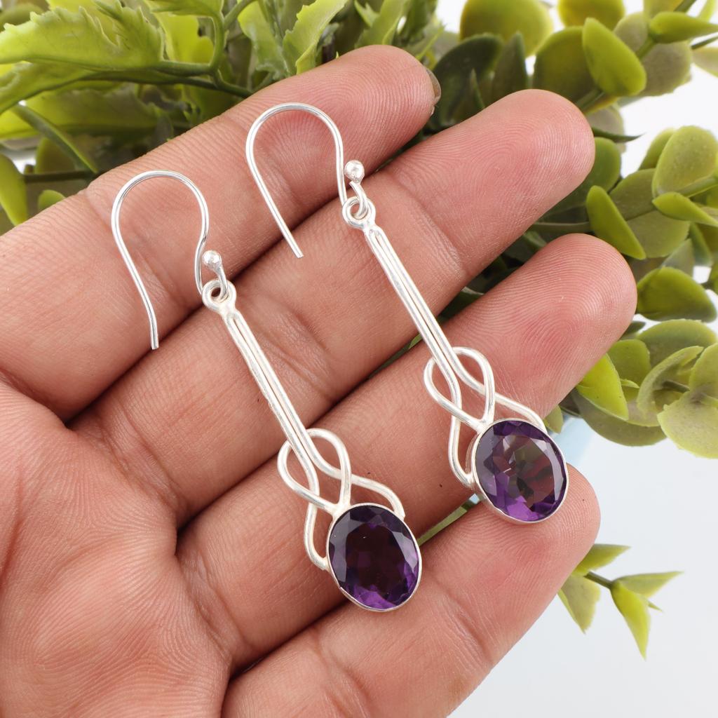 Amethyst Earrings Gemstone Jewelry, 925 Solid Sterling Silver Earrings, Gift For Women Handmade Earrings For Wedding Gift