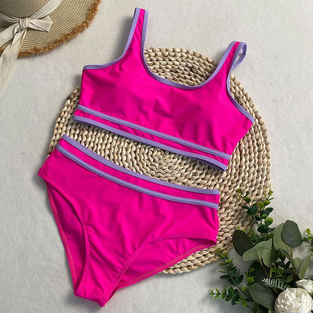 OFTBUY 2025 New Summer Sexy Sports Style High-waisted Swimsuit Women 2 Pieces Bikini Set Removable Bra Beach Swimwear Female