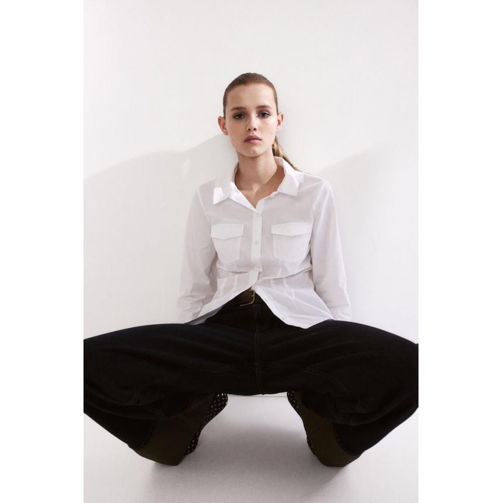 

H M Tapered Waist Cargo Shirt White