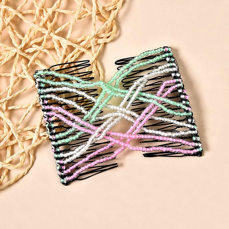 Women DIY Hair Accessories Pearl Beaded Elastic Hair Claw Hairpin Magic Comb Up-Do Hairstyle Bun Maker Tool Ponytail Hairdo Wolf
