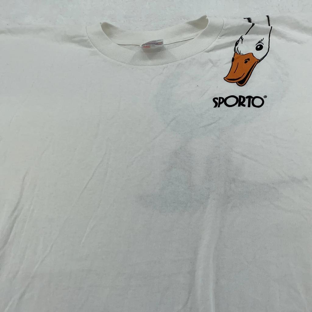 Vintage Sporto Duck Boot 2-Sided Shirt Mens XL White Graphic Tee 90s FunnY