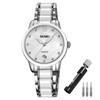Women's Stylish Ceramic White Wristwatch Waterproof Business Stainless Steel Silver High-End Gift for Girlfriend