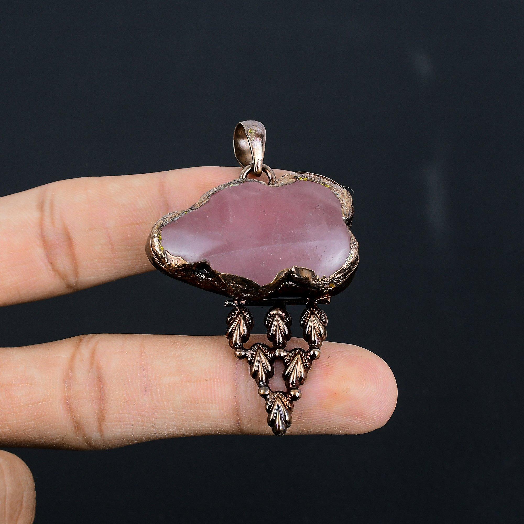 

Rose Quartz Electroformed Pendant, Handmade Gemstone Pendant Jewelry, Gifts For Wife Brand New Pendant 2.55 Inches