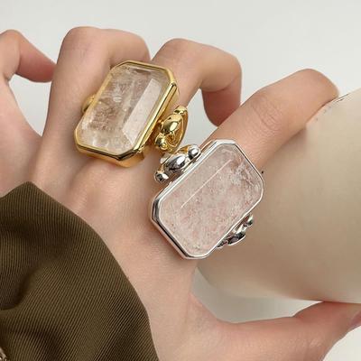 Natural Stone Square Ring, High-end Sense, Simple Personality Ring, Niche Exaggerated Design Jewelry
