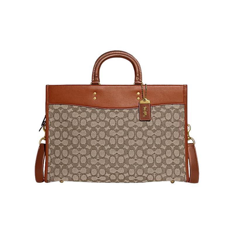 

COACH handbag Rogue Series 41 zipper side pockets, fabric with cow leather, briefcase, crossbody bag, large size, same style for men and women, couple коричневий