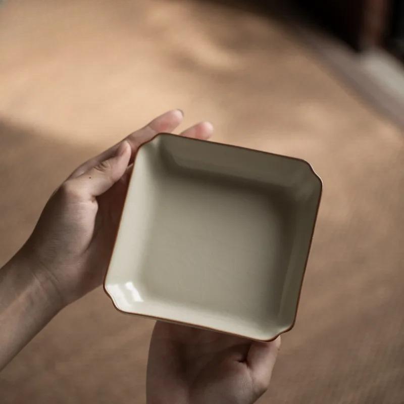 Cream Ru Kiln Pot Bearing Holder Zisha Pot Heat Insulation Pad Dry Soaking Table Tea Tray Coasters Cafes Accessories Ornaments