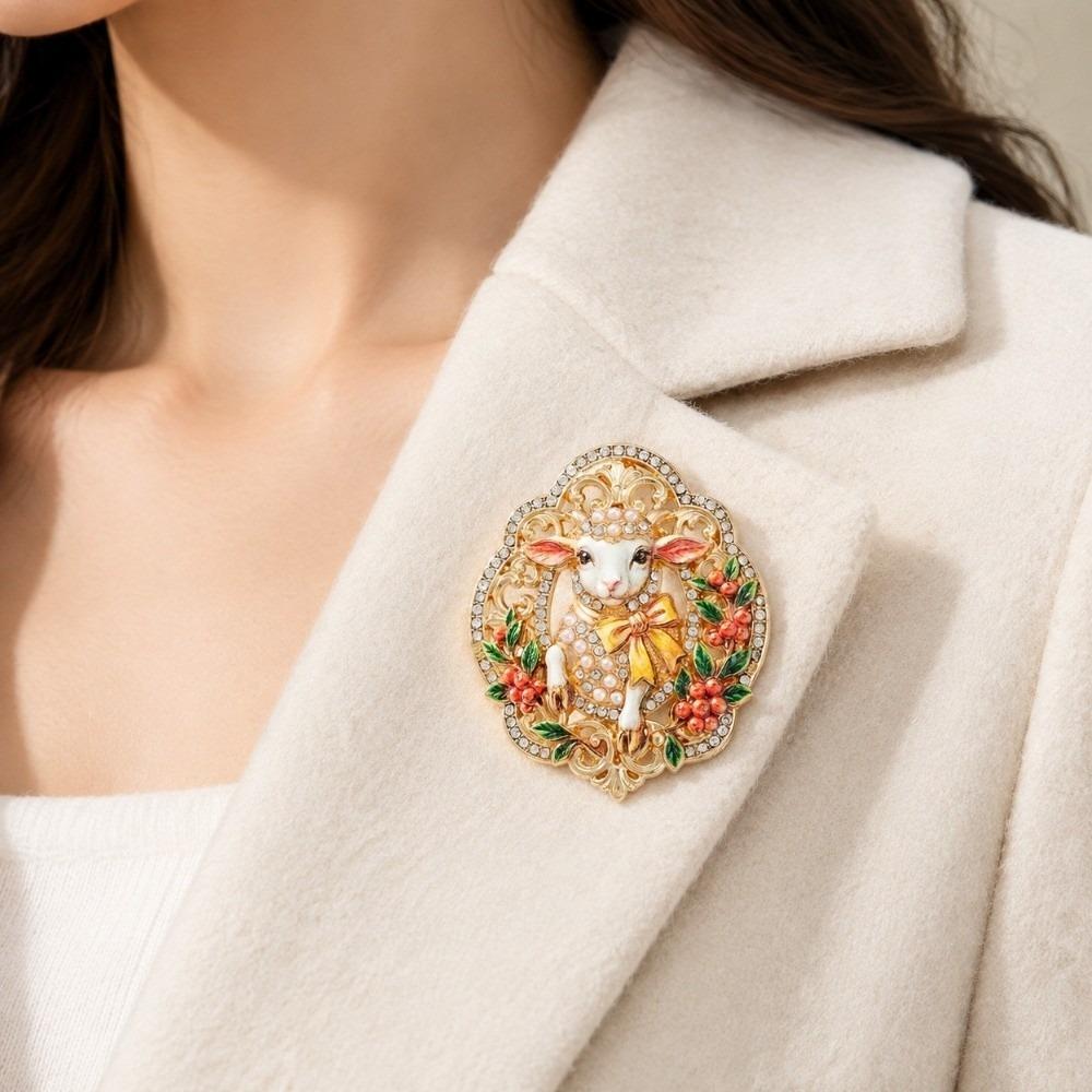 Pearl New Year Lapel Pin Enamel Badge Cute Sheep Brooch Dating