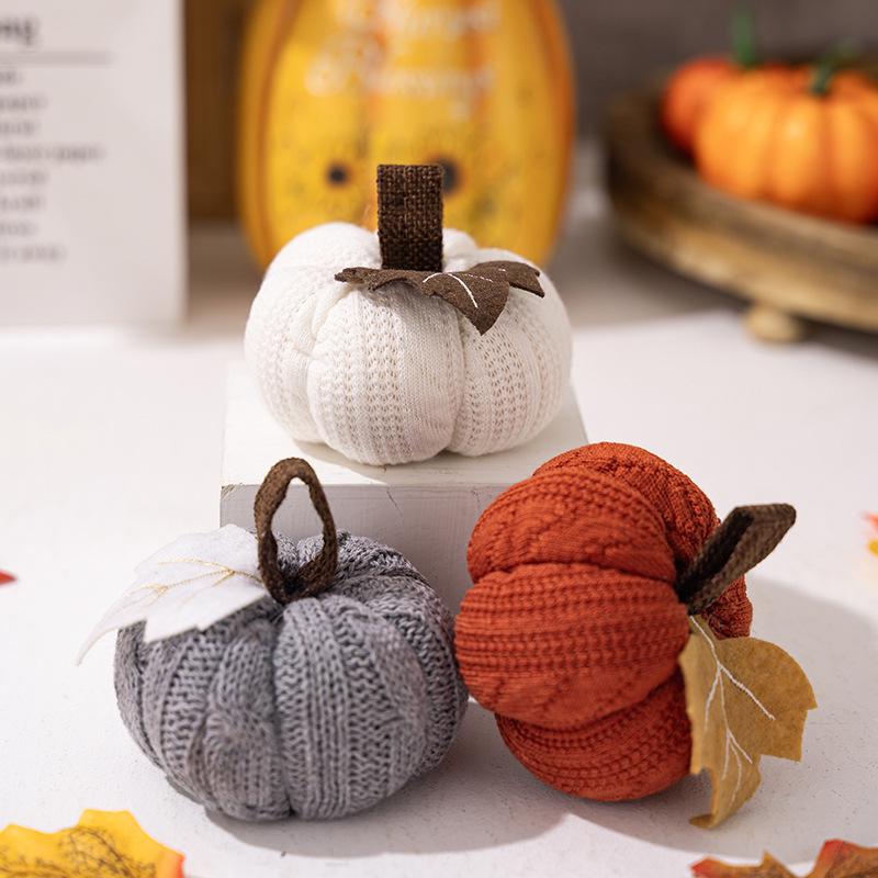 Thanksgiving Orange Pumpkin Knitted Hanging Ornaments for Indoor Decor