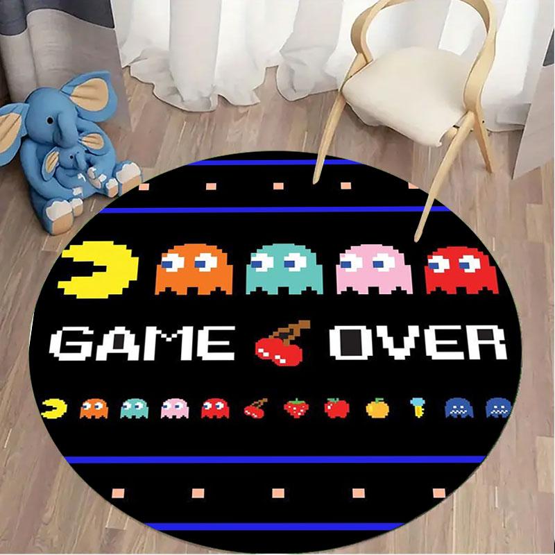 

Pac-Man Arcade Pattern Round Rug Soft Carpet Anti-Skid Floor Mat for Gaming Room Decor 80cm