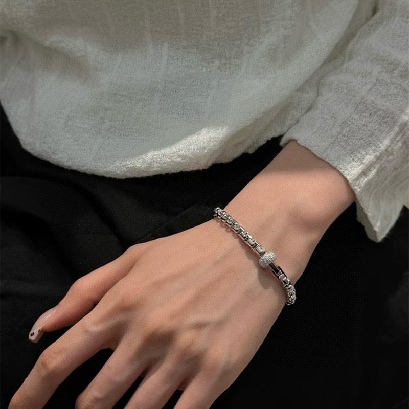 17CM Luxury Pure 925 Sterling Silver Jewelry for Women Rock Design Classic Silver Zircon Steam Punk Jewelry Party Bracelet
