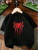 Classic Red Spider Symbol Hero Pattern Print T Shirt Boys Girls Lovely Short Sleeve Tee Family Matching Kids Polyester Tops