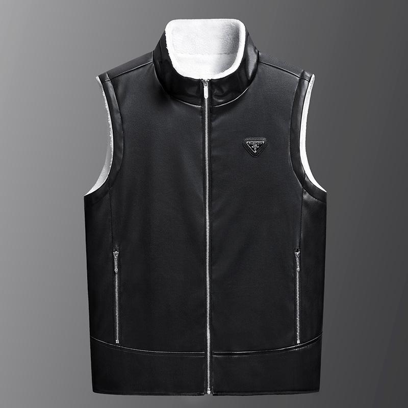 Autumn and Winter Season Leather Vest Men's Thick Vest with Integrated Fur and Plush Insulation Vest