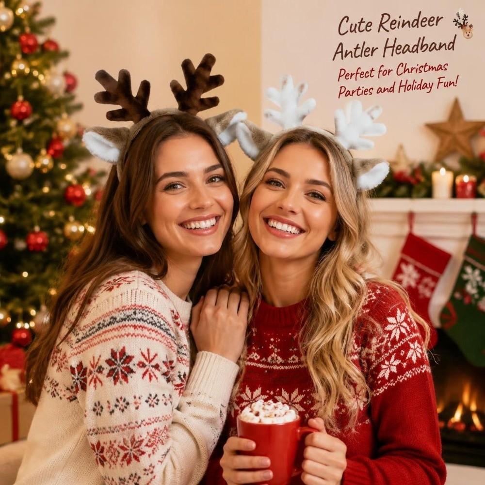 Fluffy Christmas Headband Plush Antler Horn Hairband Soft Deer Ear Hair Hoop  Hair Accessories