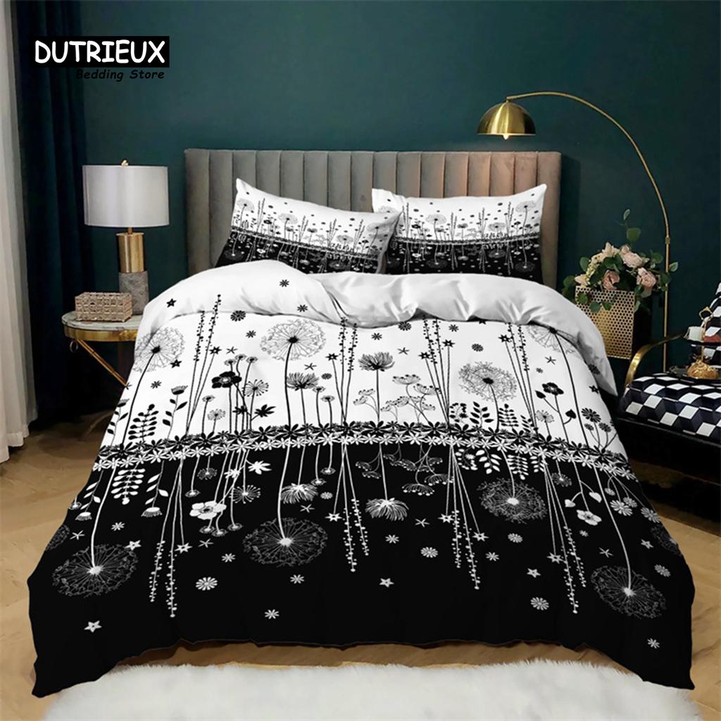 Einfacher Schmetterling Schwarz Bettbezug Löwenzahn Druck Bettwäsche Set Queen Größe Für Erwachsene Mädchen Teenager Zimmerdeko Polyester Steppdeckenbezug