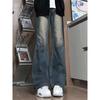 American retro washed dark blue jeans men's scimitar vibe pants high street handsome casual straight micro-pull pants
