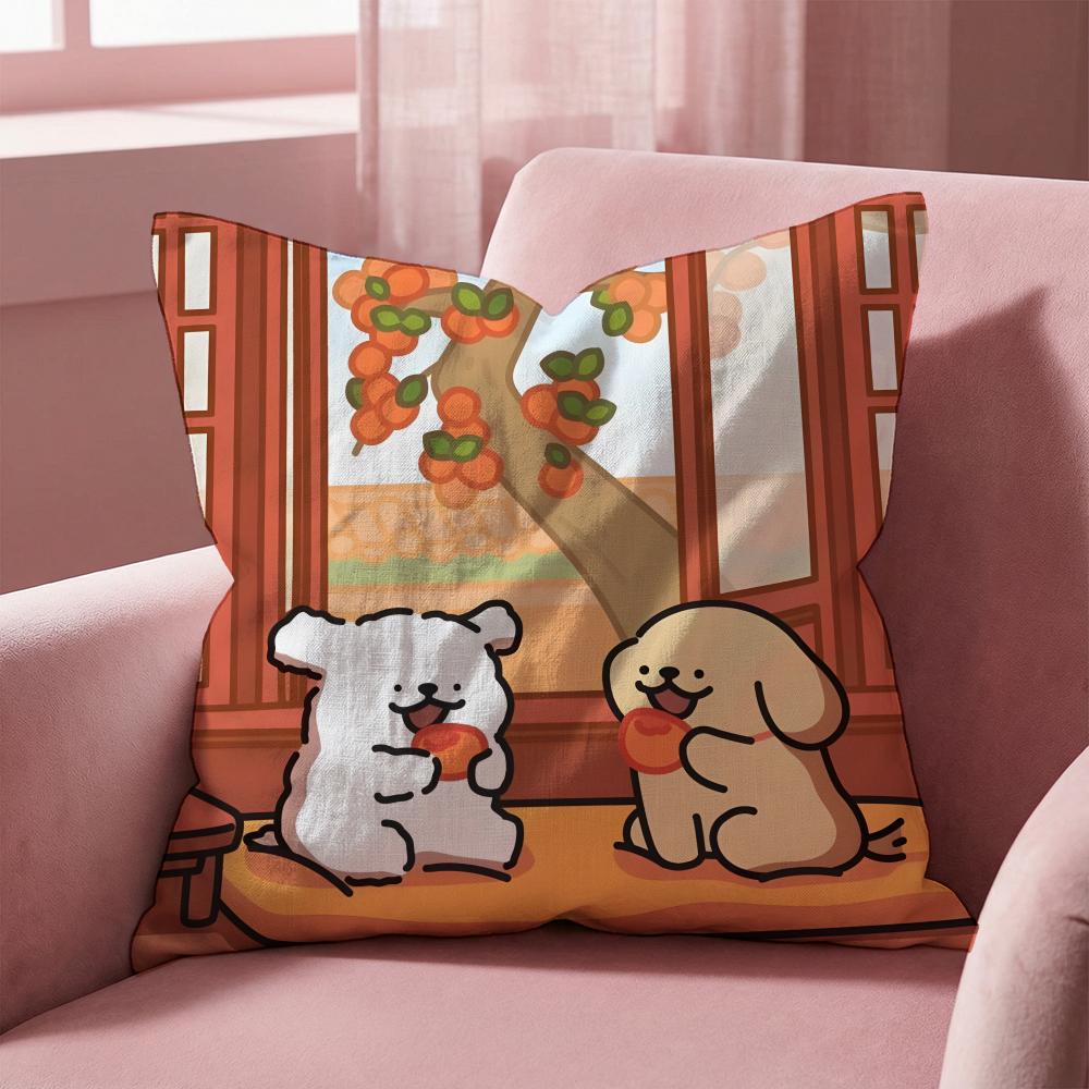 L-Line Puppy CARTOON Cushion Cover Multi-Scene Pillow Cover for Home & Car - Reversible, Soft & Durable for Daily Use
