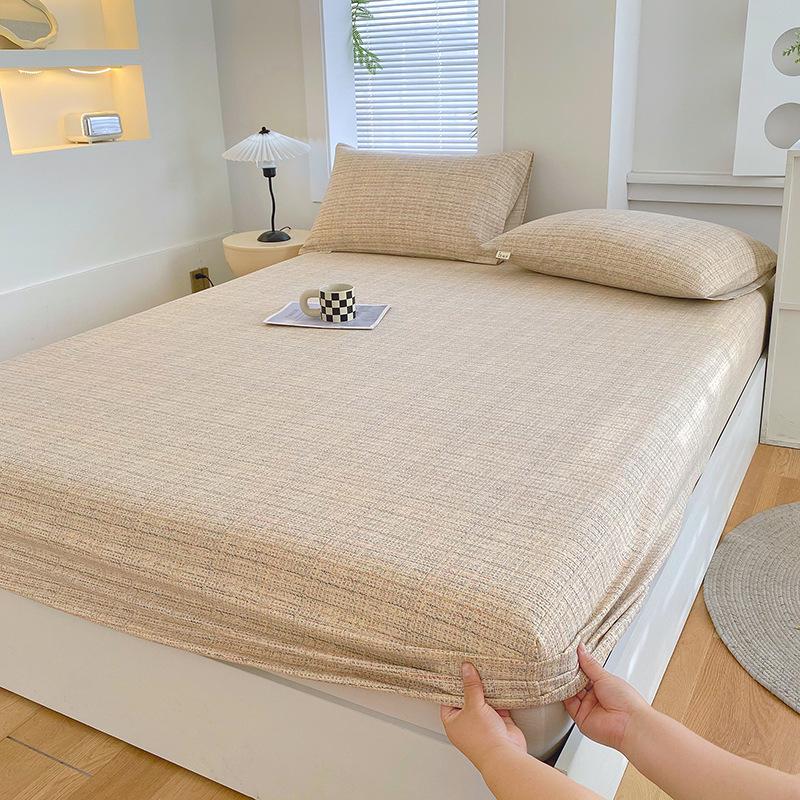 Printed Coarse Cloth Non-Slip Single Bed Sheet Set with Mattress Protector Single Pillowcase 48x74cm