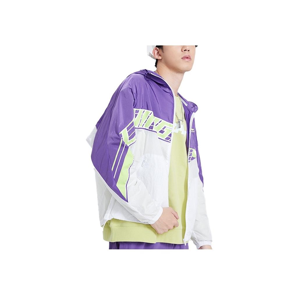 Li Ning Logo Printed Color Block Hooded Jacket Men Jackets Bright-Lotus-Purple AFDQ217-2