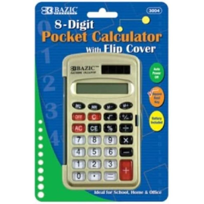 

BAZIC 8-Digit Pocket Size Calculator with Flip Cover, White (3004-36P)