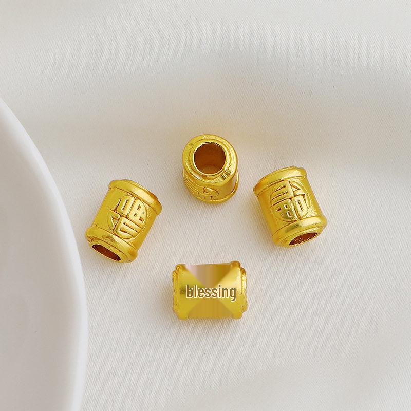 Gold-Plated Fu Character Barrel Bead – Lucky Charm DIY Jewelry Spacer
