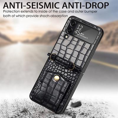 Wallet Phone Bag Crocodile Leather Case For Samsung Galaxy Z Flip4 5g Flip 4 Zflip4 Non -Slip Card Slot Full Protection Cover