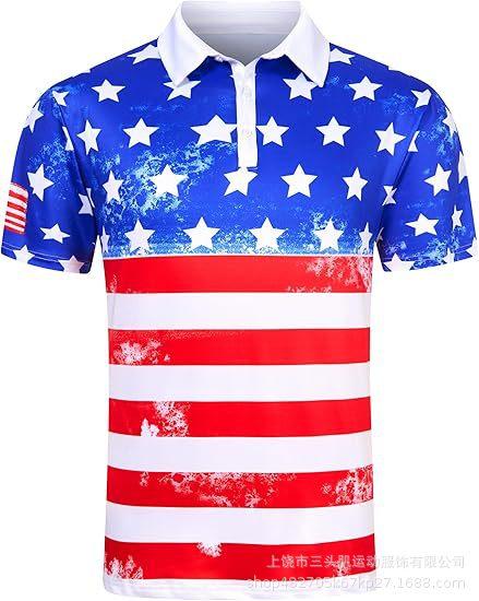 Patriotic Stars & Stripes Short Sleeve Polo, Casual Top