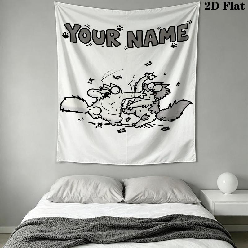 Custom Name Simon‘s cat Wall Tapestry Aesthetic Wall Hanging Printed Fabric Blanket Decorative Tapestries for Bedroom Living Room Home Decor