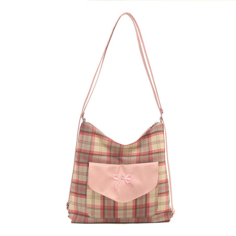 Trendy Summer 2024 Korean Style Plaid Tote Bag For Women With Chic Detail Bow