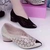 fashion Hot Fashion Spring Rhinodrill Thick High Heel Pointed Black Bow European and American Fashion Mesh Hollow-out Women's Shoes