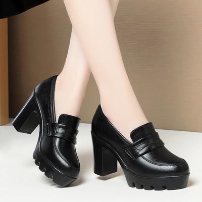 Spring Autumn New Comfort Square Heel Women Soft Leather Shoes Fashion Deep Mouth Platform Pumps Women Black Office Shoes