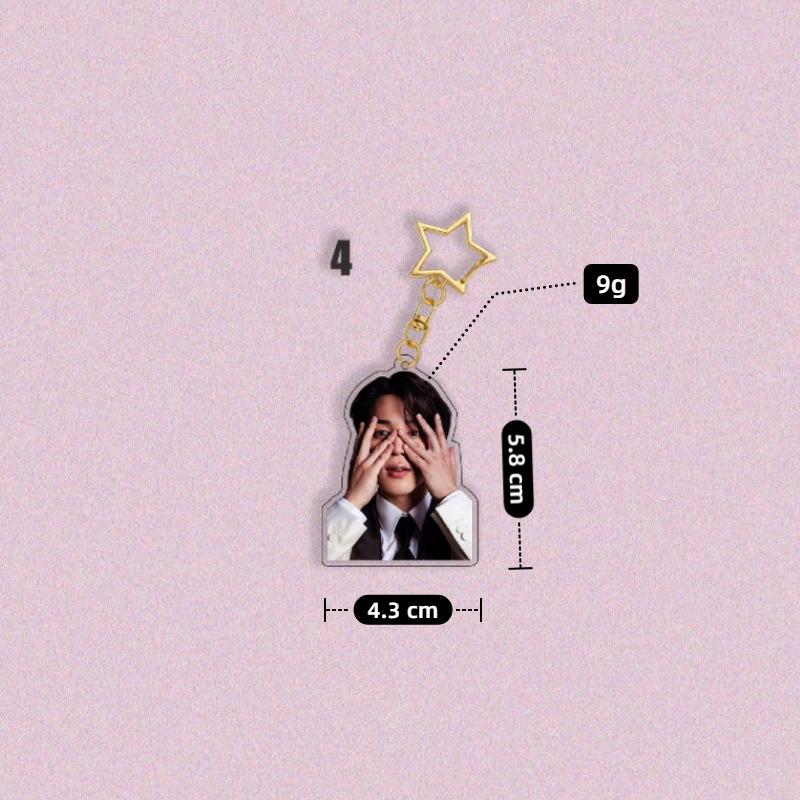 BTS Formal Suit Photo Acrylic Keychain, Bangtan Boys Real Photo Cutout Keyring with Gold Star Charm, Kpop ARMY Fans Bag Pendant