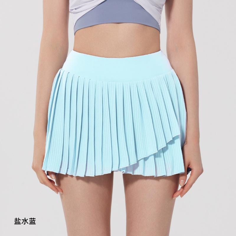 Antibacterial Yoga Skirt Sports Running Pleated Skirt Fake Two-piece Anti-light Lined Golf Tennis Skirt