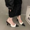 Low Heels Real Leather Slingbacks Shoes Women Square Toe Pumps Thick Heel Shoes Brand Design Lady Footwear  Size Rubber