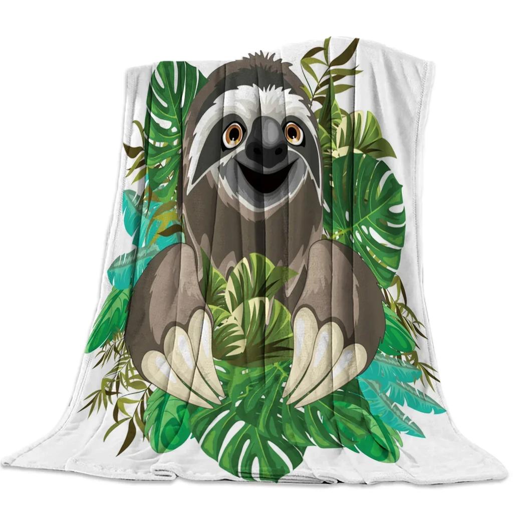 Blanket Sloth Leaves Cute Animal Cartoon Tropical Forest Hawaiian Forests Flannel Blanket Soft Throw Sofa Bed Travel Blankets