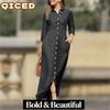 Women's Fashion Summer Spring Solid Color Print POLO Neck Long Sleeve Casual Dresses