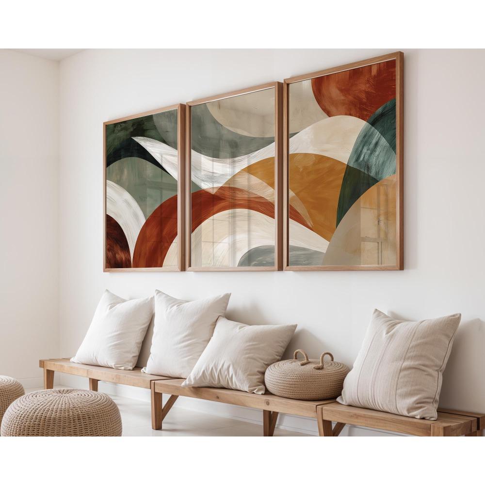 3 Pezzi Stampe su Tela Astratte Senza Cornice, Arte da Parete Color Terracotta e Verde Salvia, Stile Bohemien, Decorazione per Soggiorno, Camera da Letto, Casa